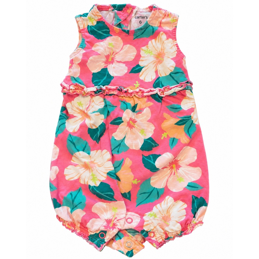 Carter's Baby Girls Pink Tropical Hibiscus Floral Ruffle Romper 6M